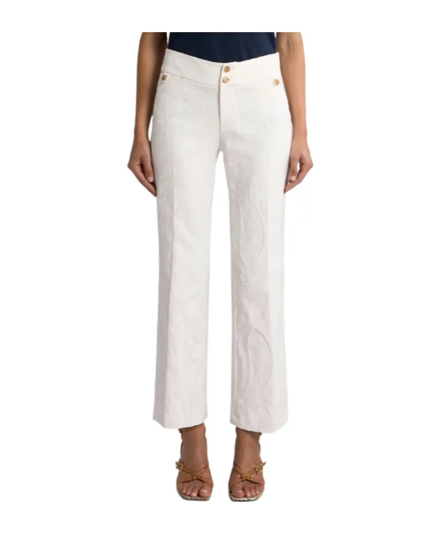Flared Cotton-Blend Jacquard Trousers With Paisley Foliage Motif