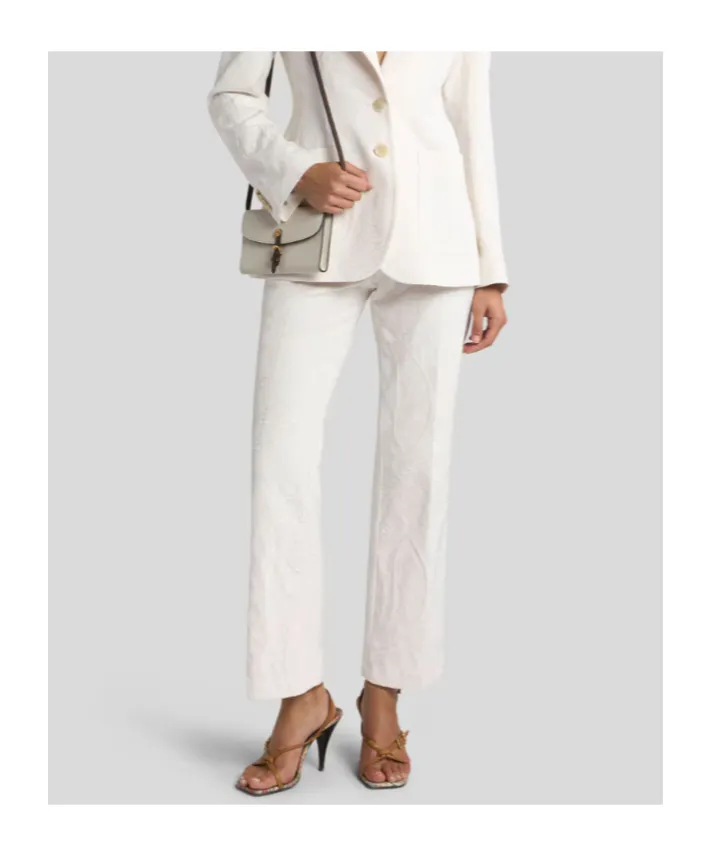 Flared Cotton-Blend Jacquard Trousers With Paisley Foliage Motif