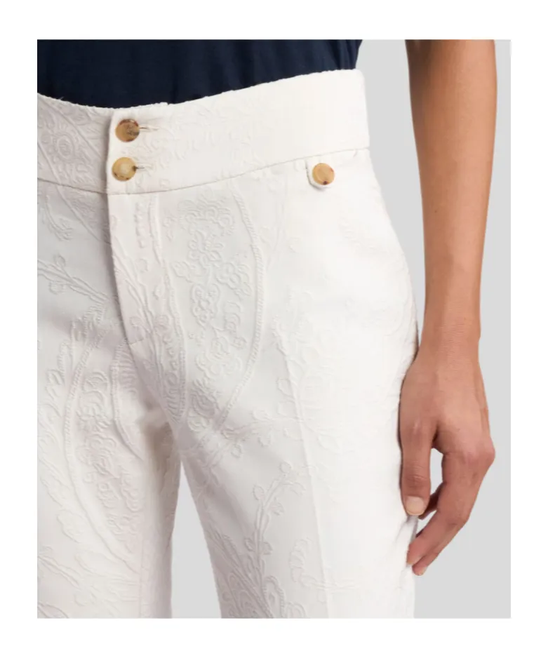 Flared Cotton-Blend Jacquard Trousers With Paisley Foliage Motif
