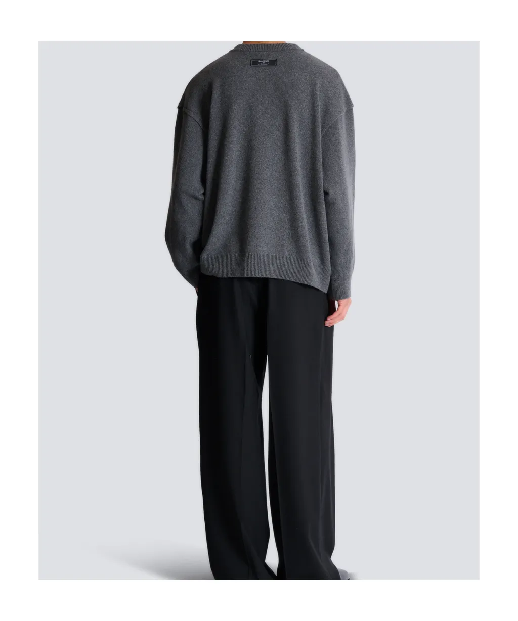 Balmain Logo Patch Crewneck Knit Sweater