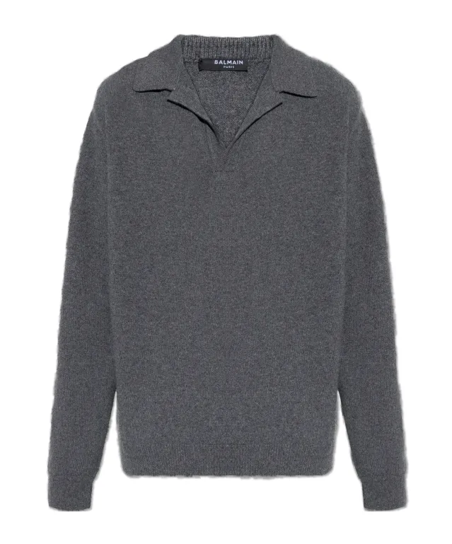 Balmain Collared Knit Long-Sleeve Sweater