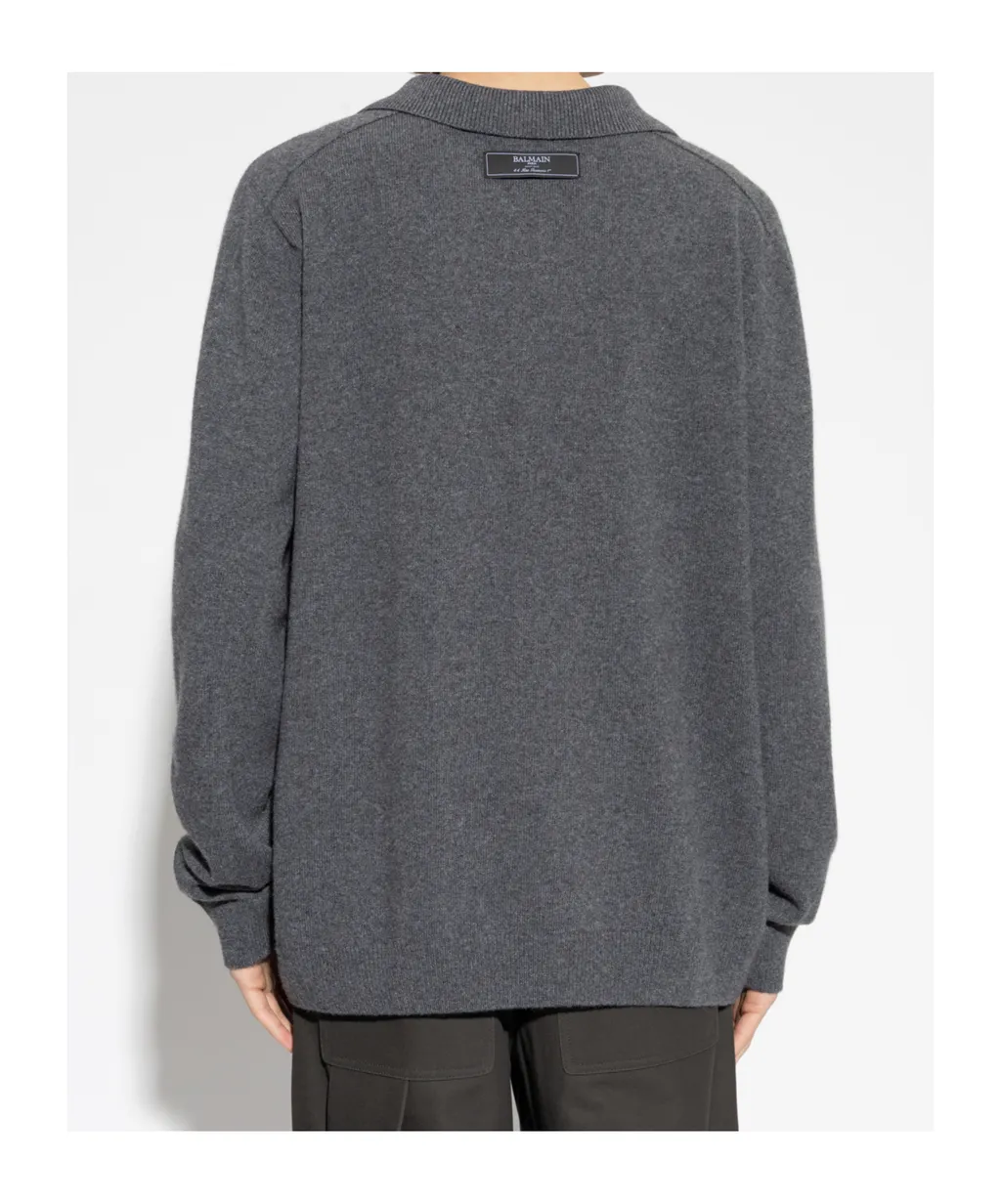 Balmain Collared Knit Long-Sleeve Sweater
