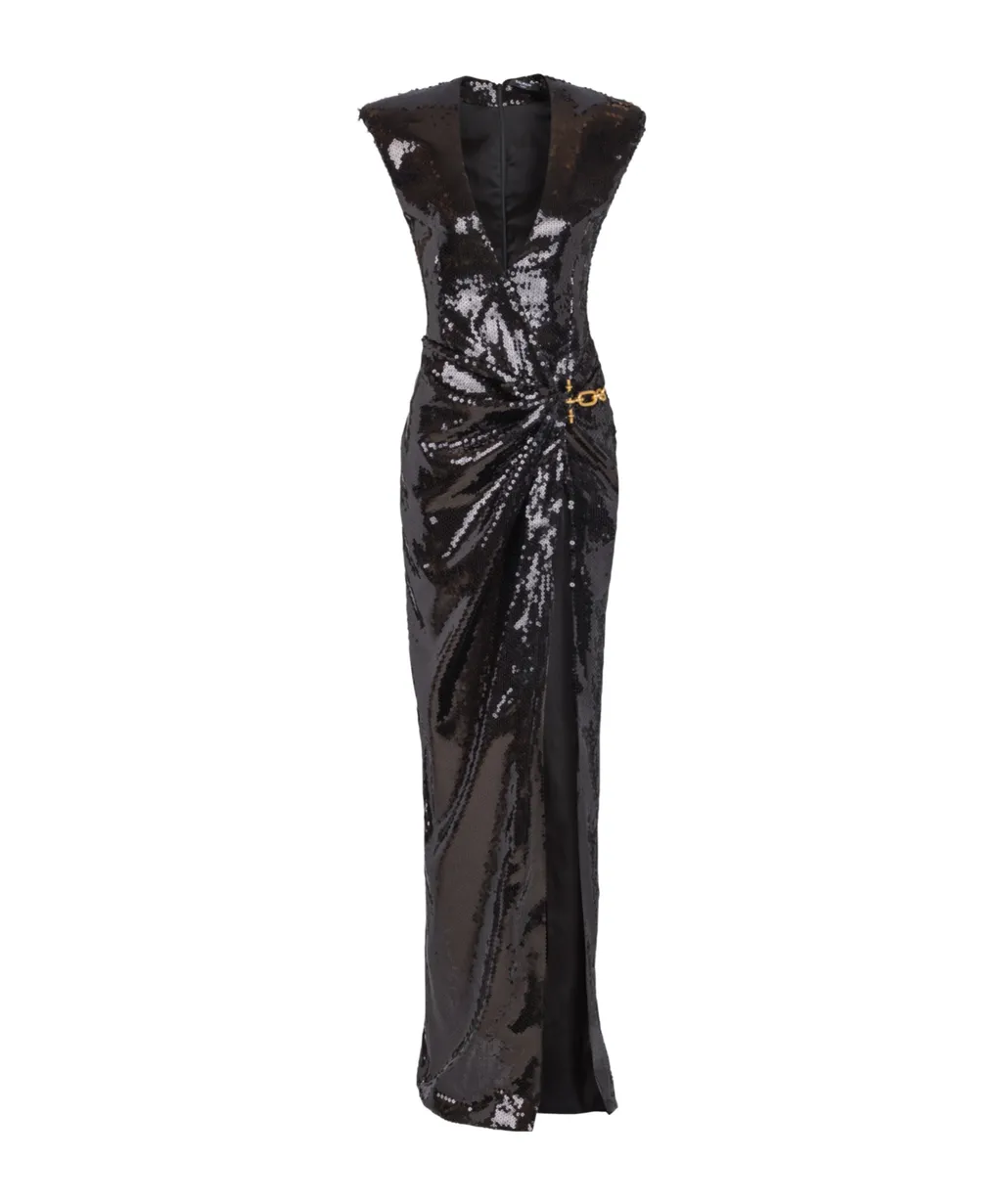 Balmain Embellished Detail Long Draped Sequin Dress