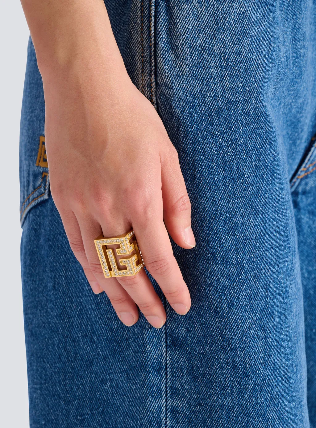 Balmain Embellished Cube Ring