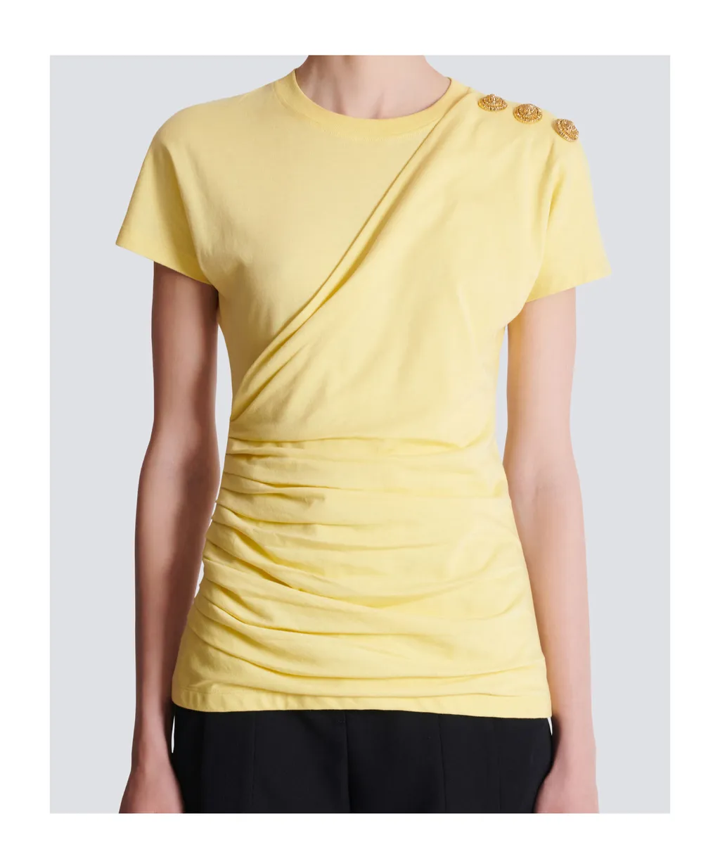Balmain Buttons Draped T-Shirt