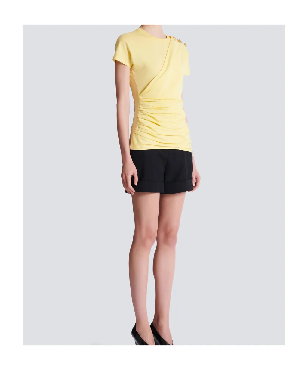 Balmain Buttons Draped T-Shirt
