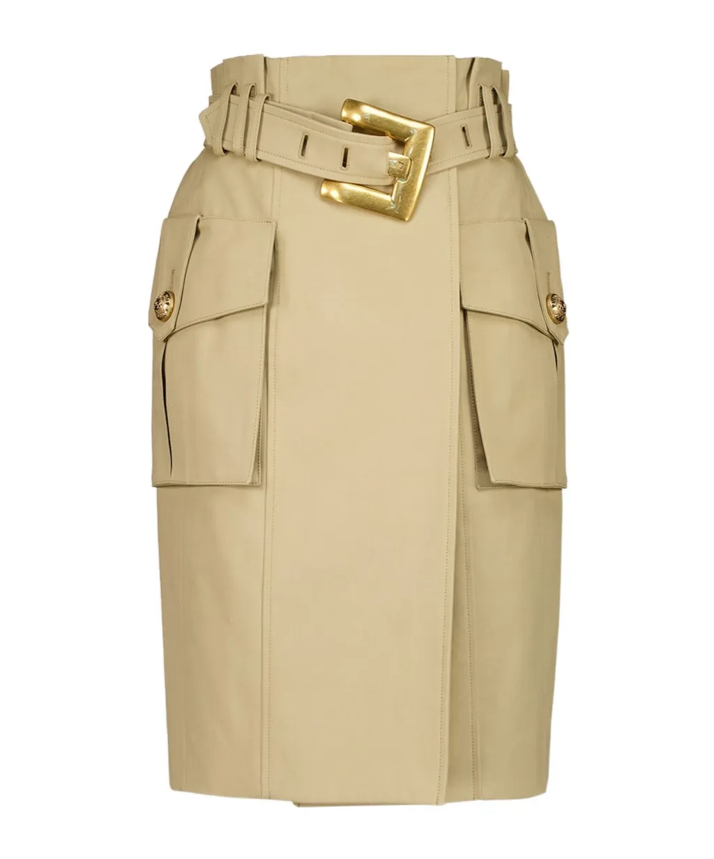 Balmain Gabardine Wrap Midi Skirt