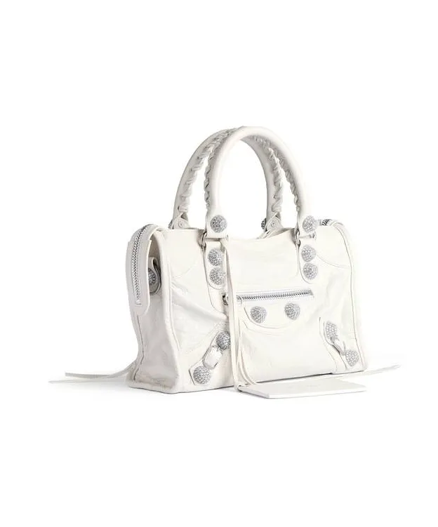 Le City Bag Small Giant Studs With Rhinestones In Optic White
