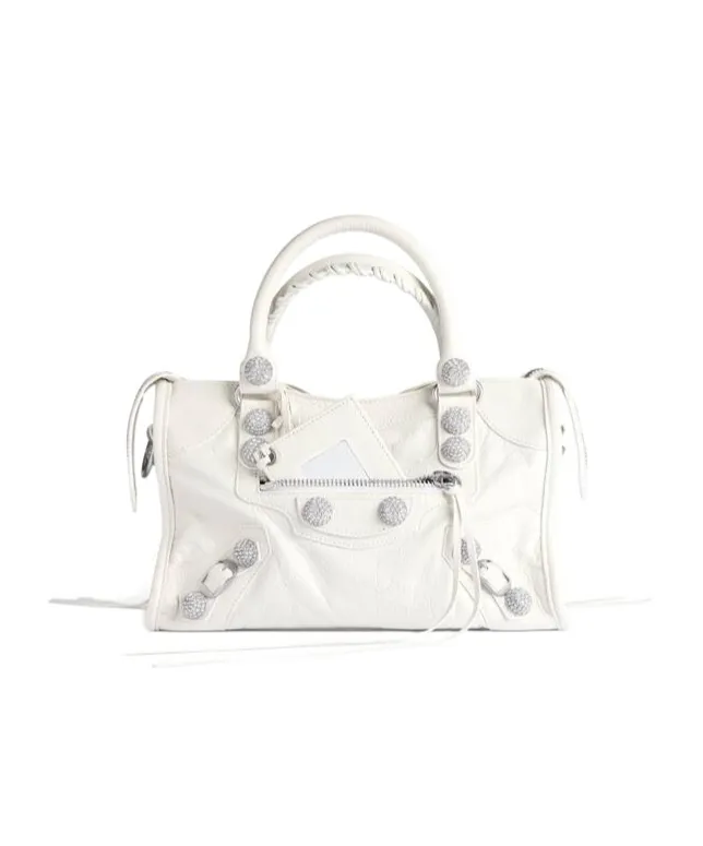 Le City Bag Small Giant Studs With Rhinestones In Optic White
