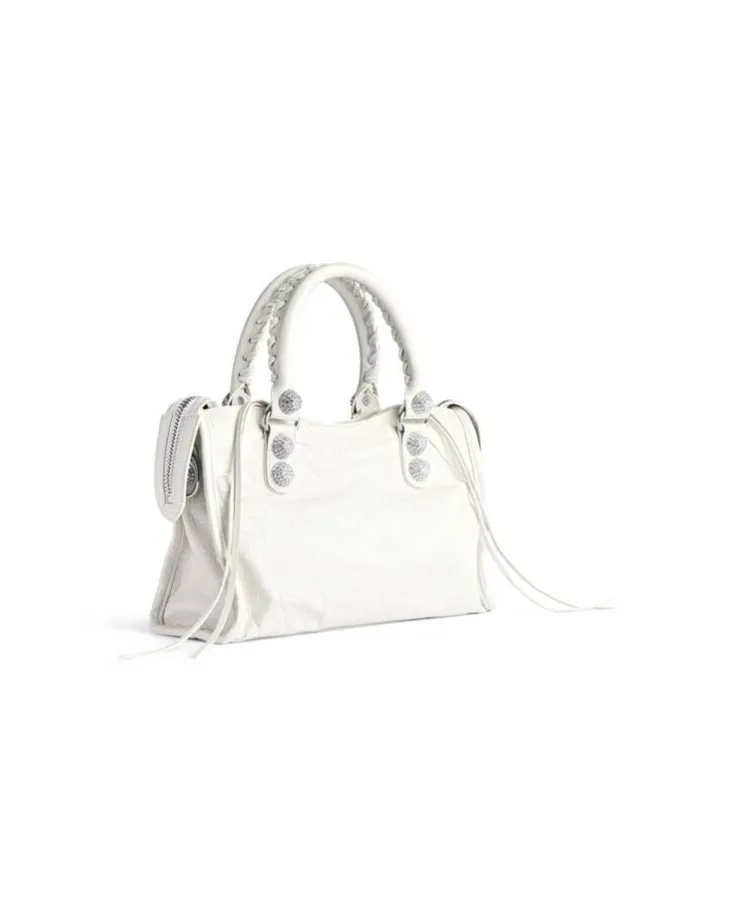 Le City Bag Small Giant Studs With Rhinestones In Optic White