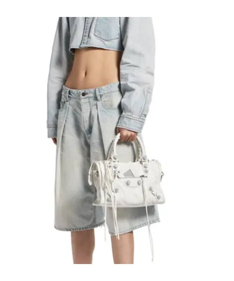 Le City Bag Small Giant Studs With Rhinestones In Optic White