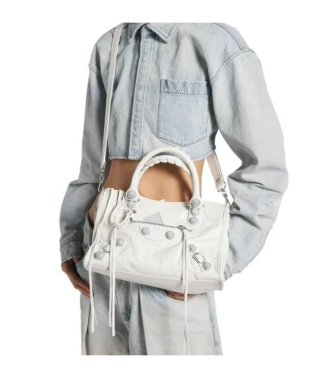 Le City Bag Small Giant Studs With Rhinestones In Optic White