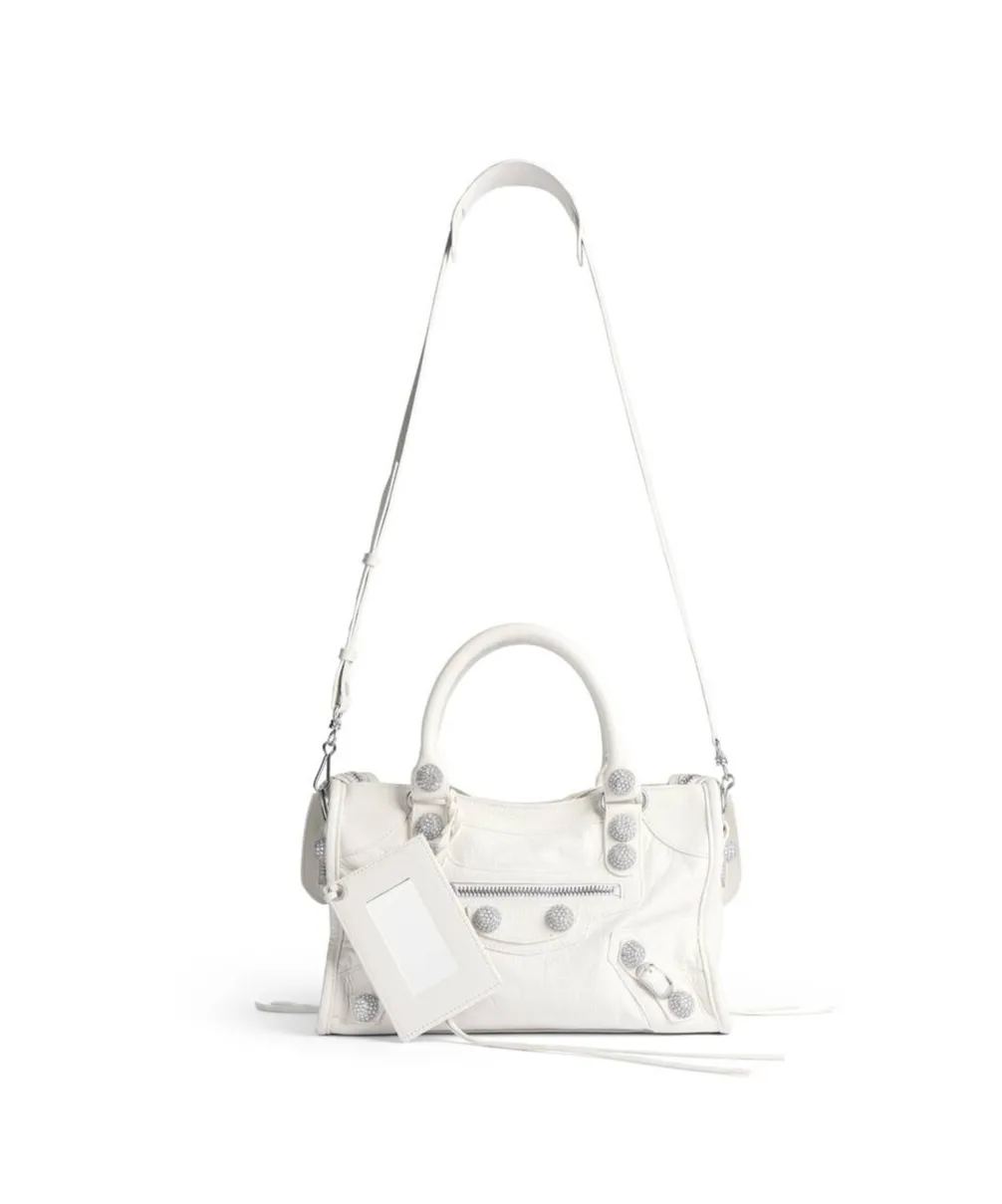 Le City Bag Small Giant Studs With Rhinestones In Optic White