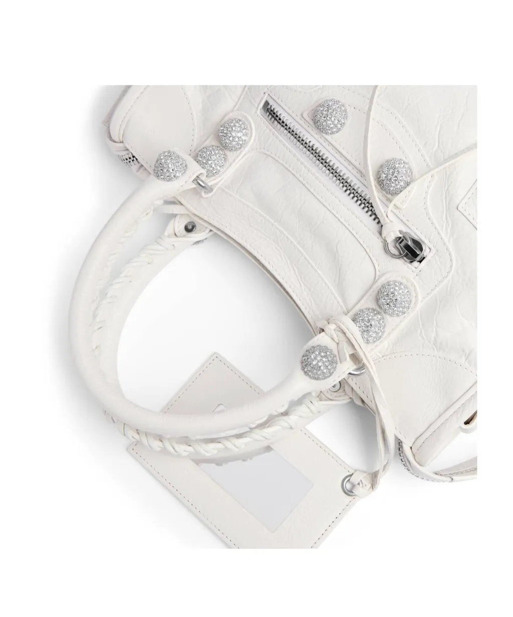 Le City Bag Small Giant Studs With Rhinestones In Optic White