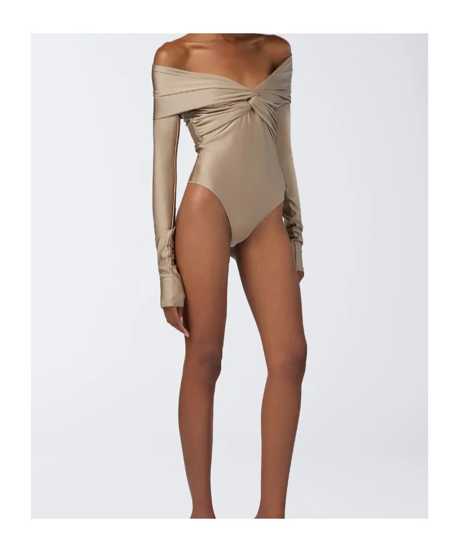 The Andamane Stretch Off-Shoulder Draped Bodysuit