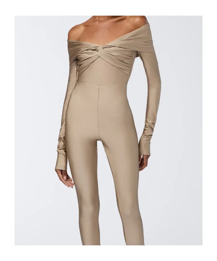 The Andamane Stretch Off-Shoulder Draped Bodysuit
