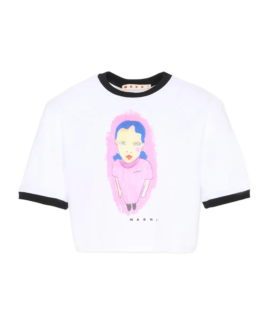 Marni Kids Graphic Printed Crewneck Cropped T-Shirt