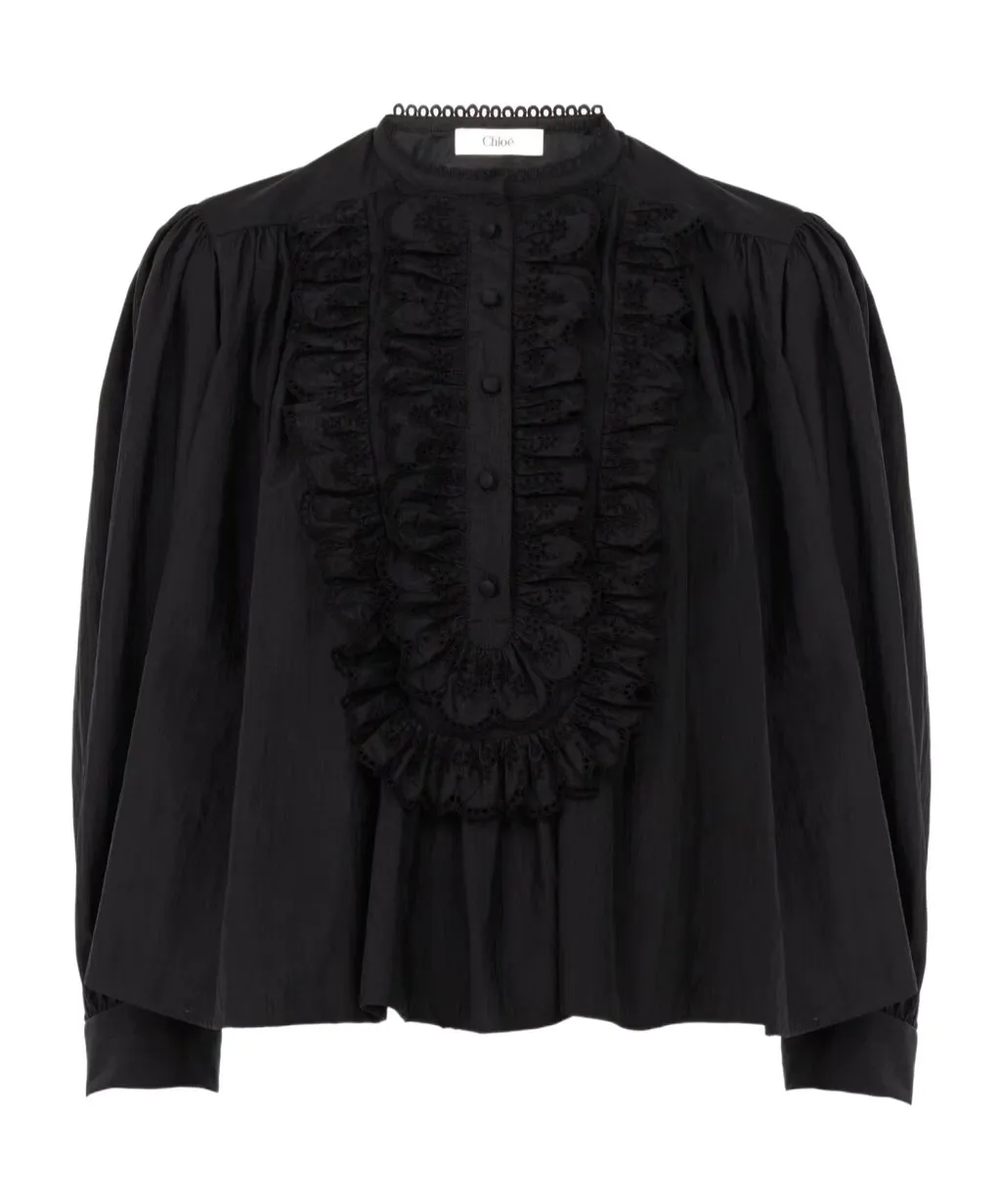 Chloé Gathered Ruffle Top