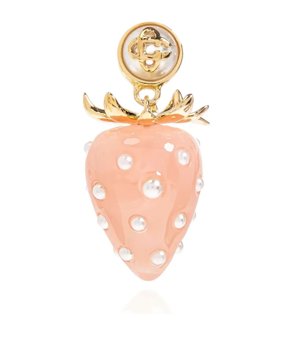 Strawberry-Motif Pearl Earrings