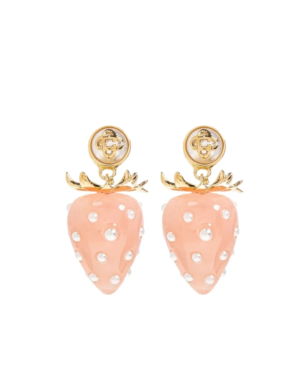 Strawberry-Motif Pearl Earrings