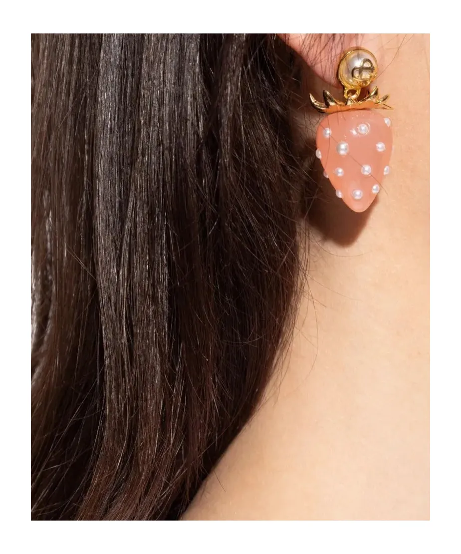 Strawberry-Motif Pearl Earrings
