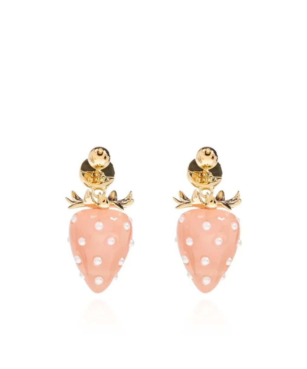 Strawberry-Motif Pearl Earrings