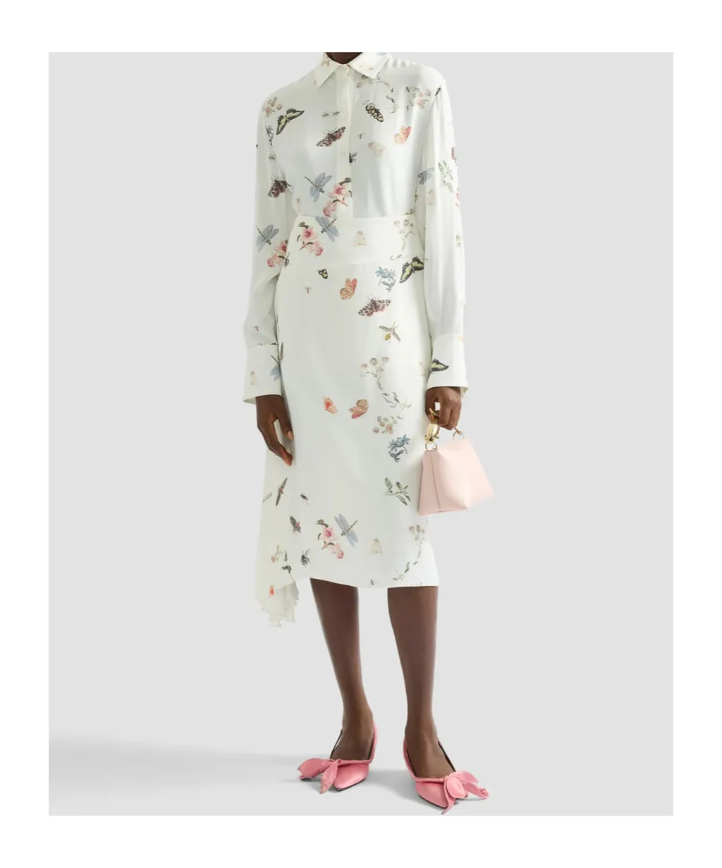 Printed Crepe Long Sleeve Shirt