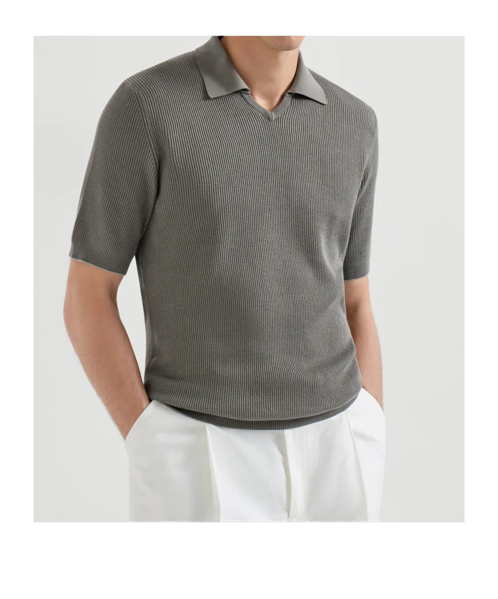Brunello Cucinelli Fine-Knitted Ribbed Polo Shirt