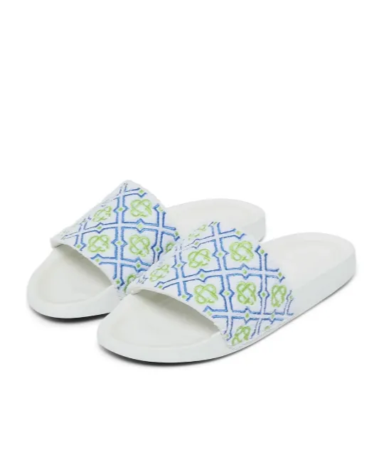 White Monogram Pool Slides