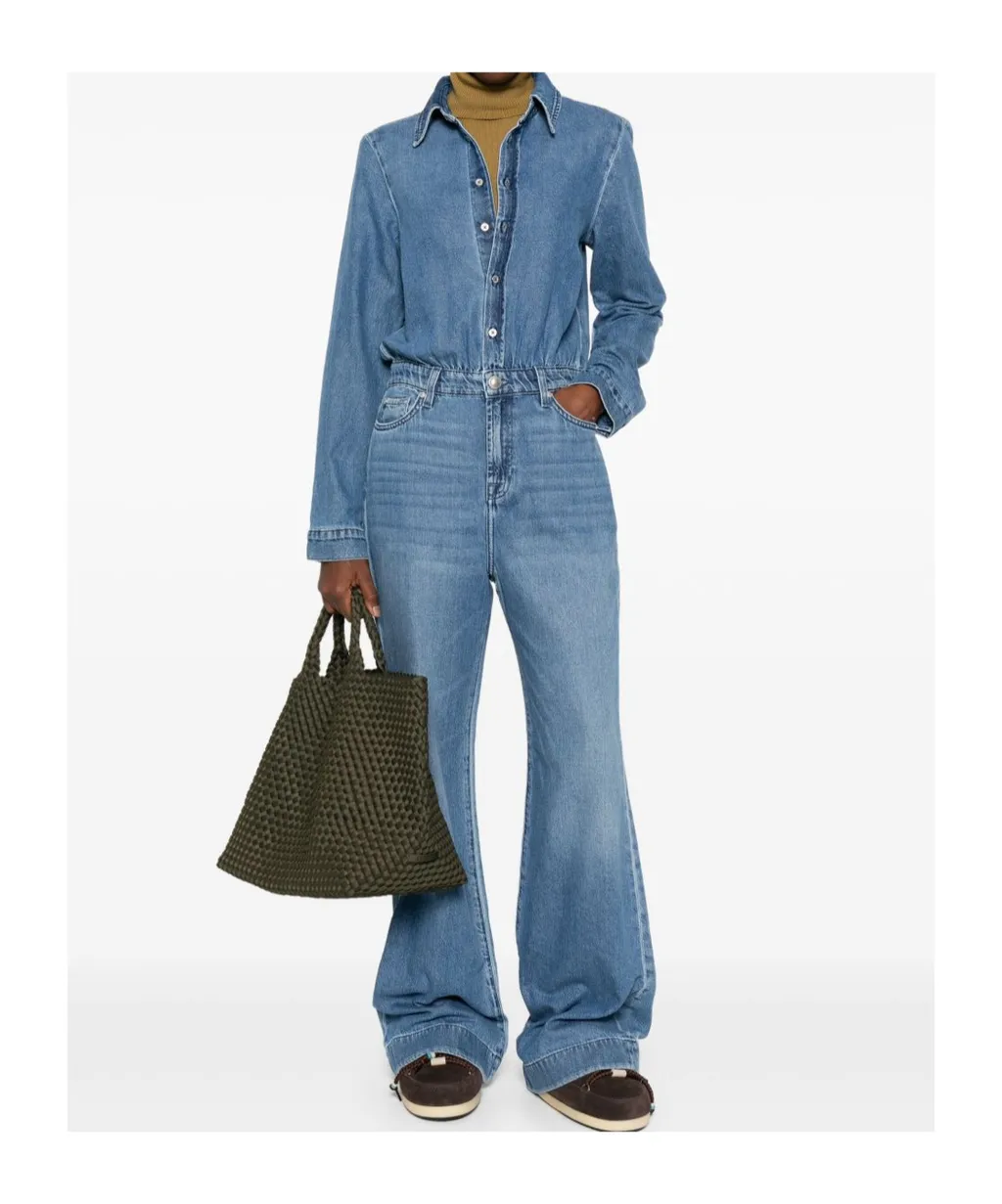 Long-Sleeved Denim Jumpsuit