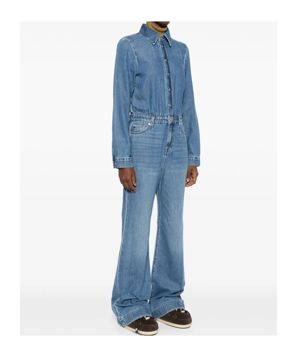 Long-Sleeved Denim Jumpsuit