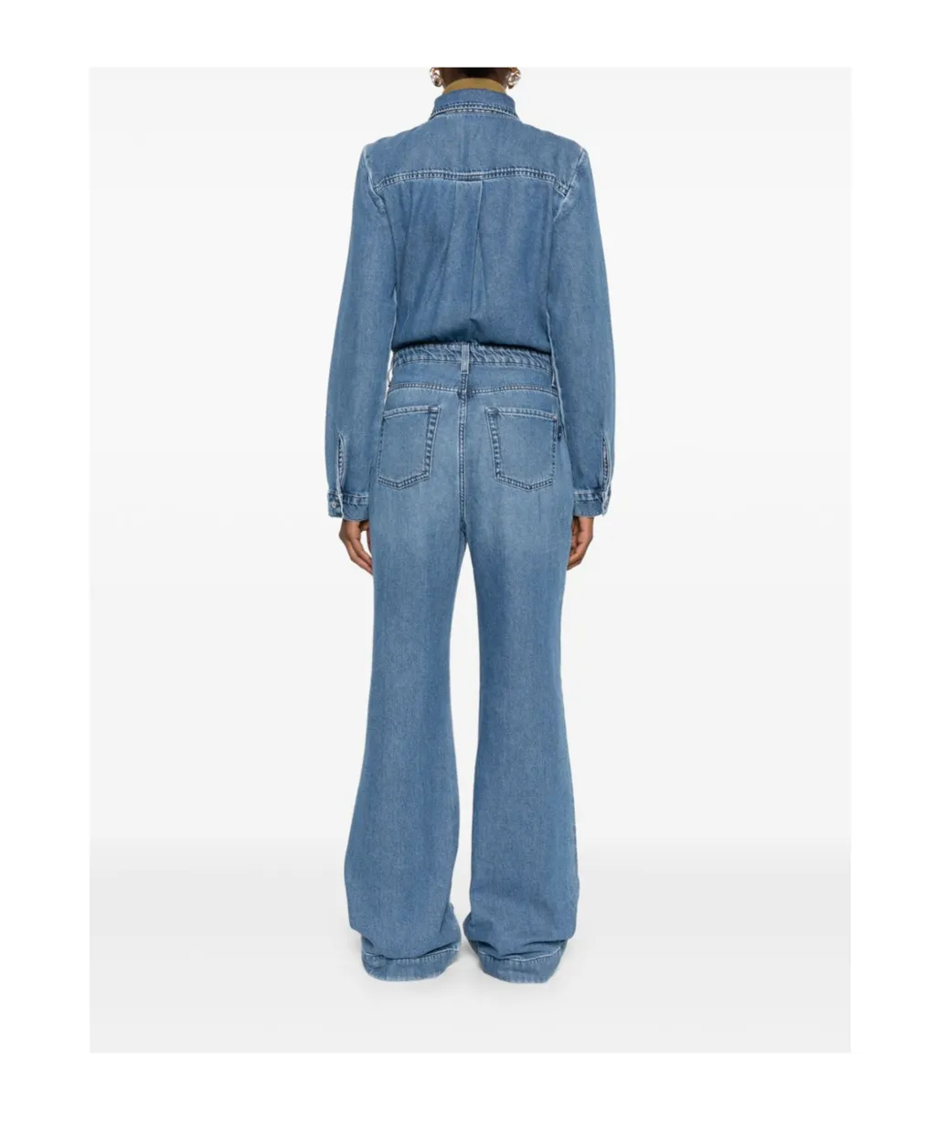 Long-Sleeved Denim Jumpsuit