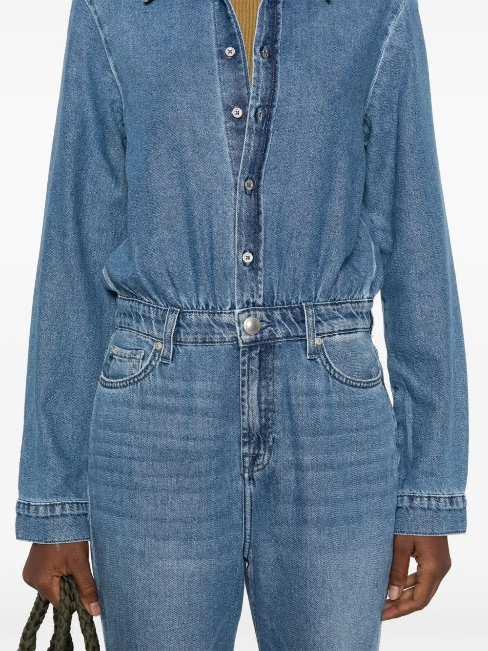 Long-Sleeved Denim Jumpsuit