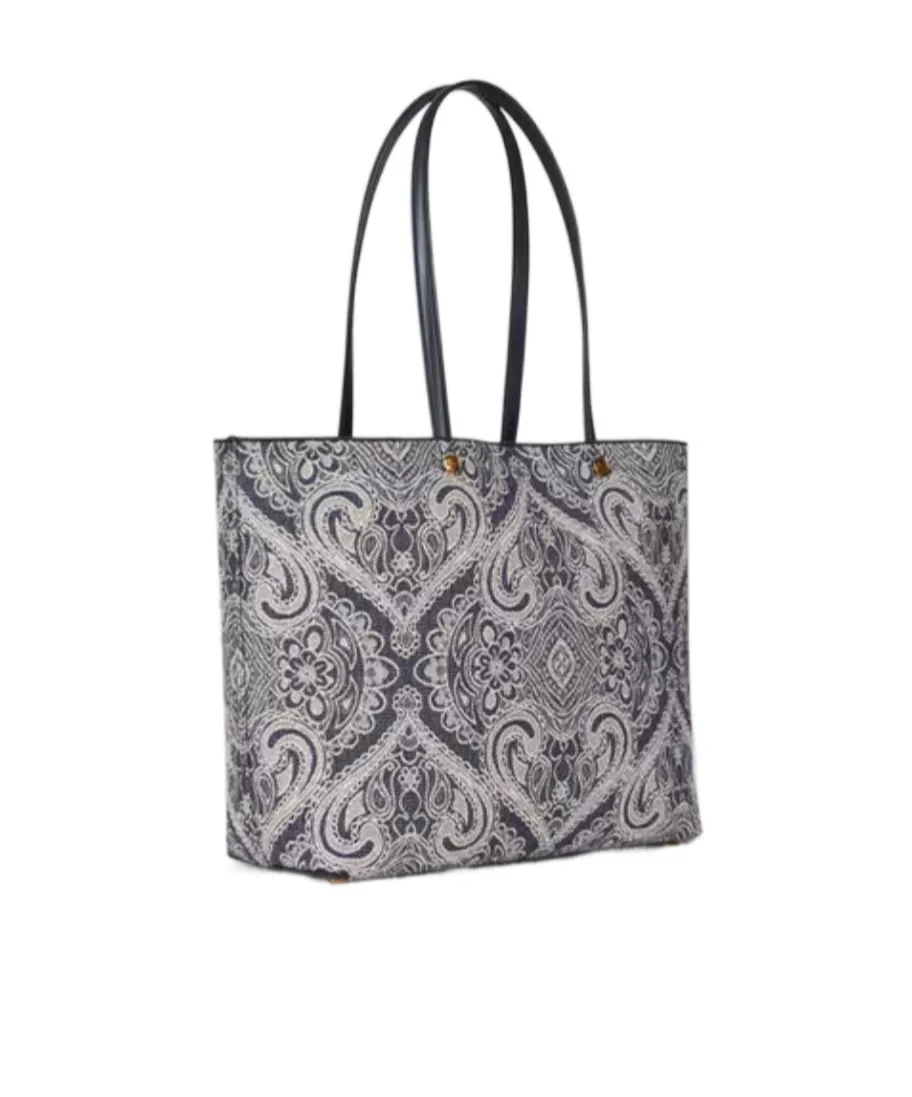 Paisley-Print Open-Top Tote Bag