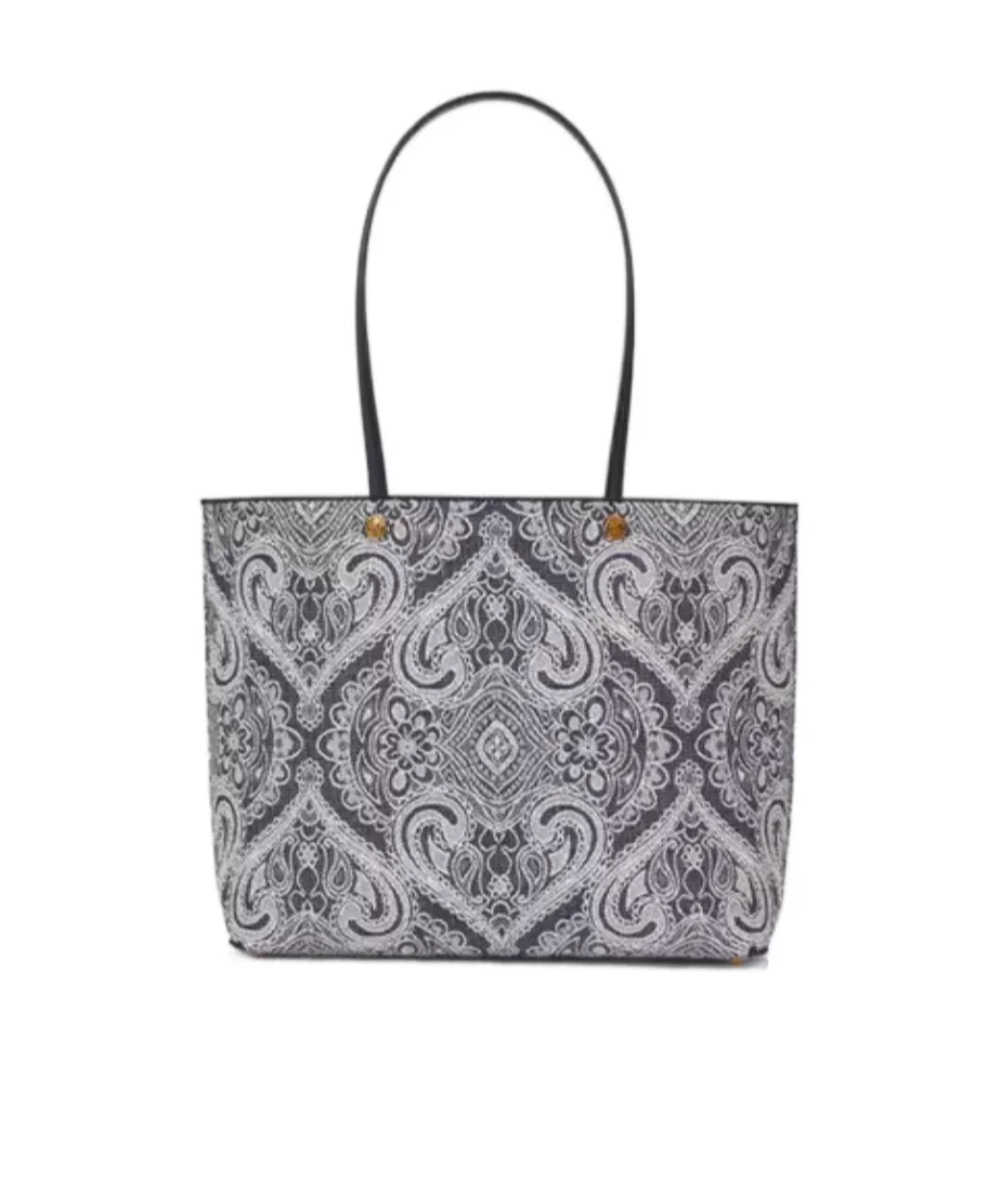 Paisley-Print Open-Top Tote Bag