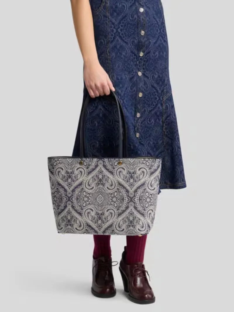 Paisley-Print Open-Top Tote Bag