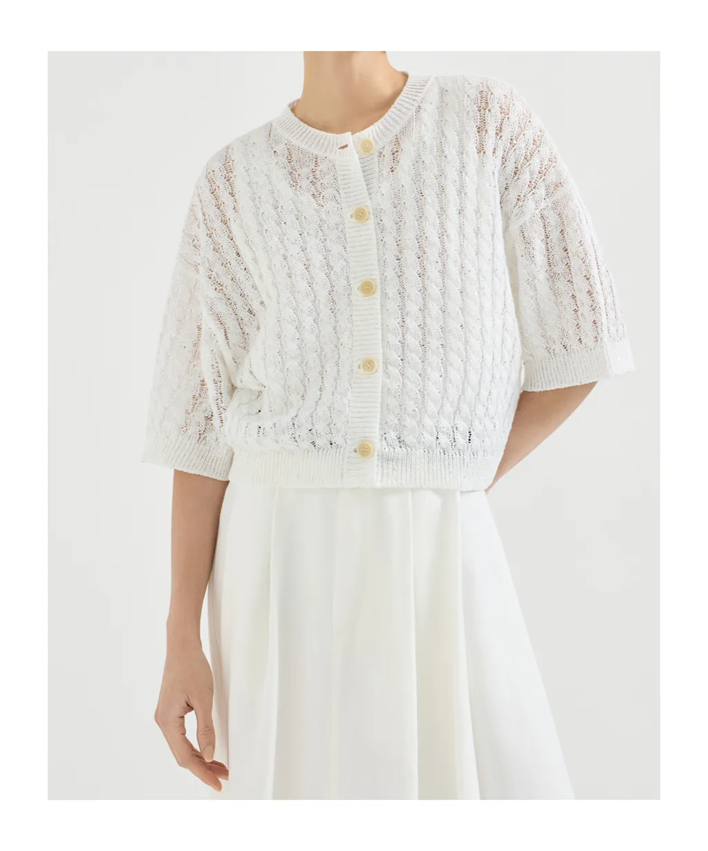 Brunello Cucinelli Dazzling Cable Openwork Cardigan