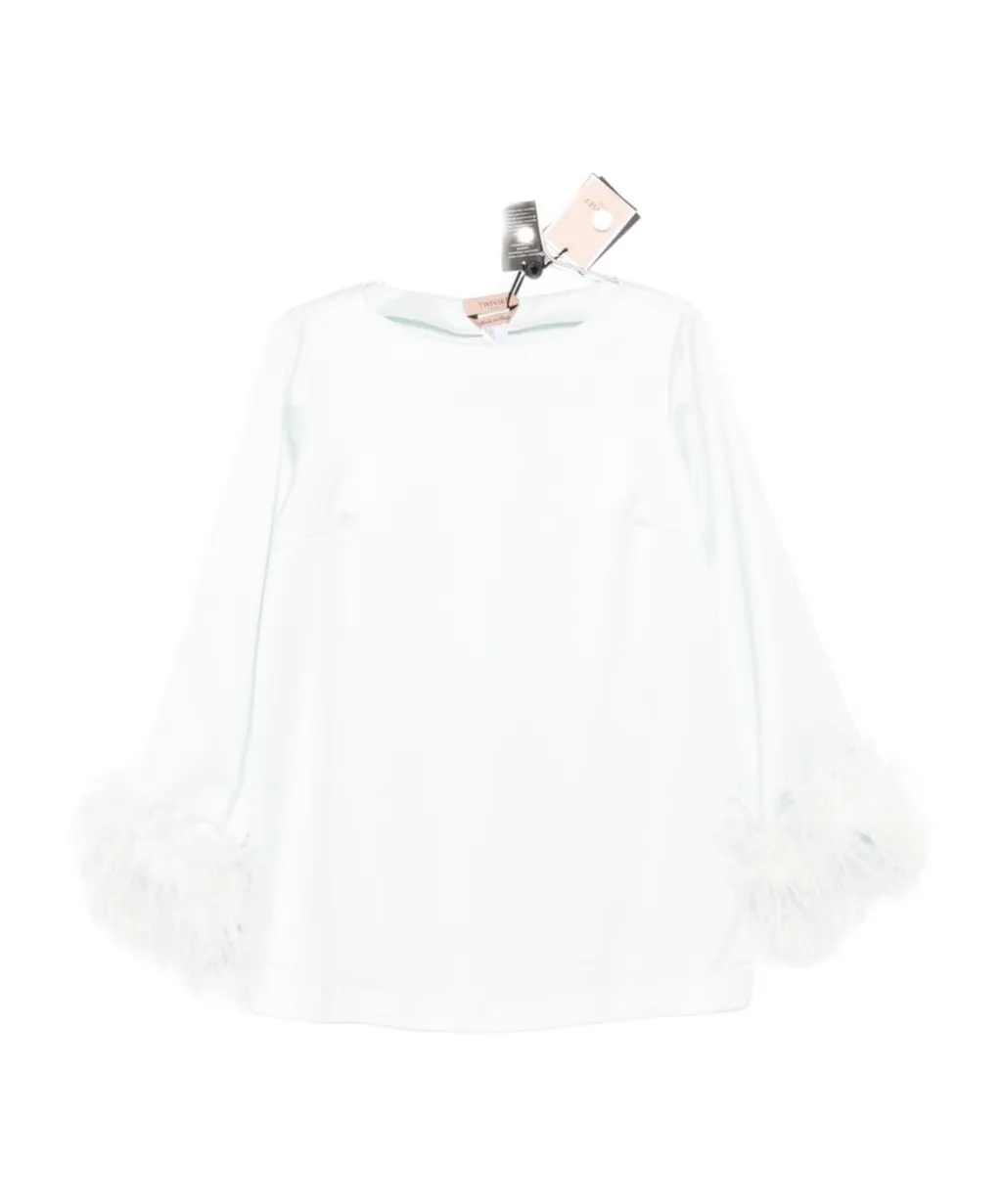 Feather-Trim Blouse