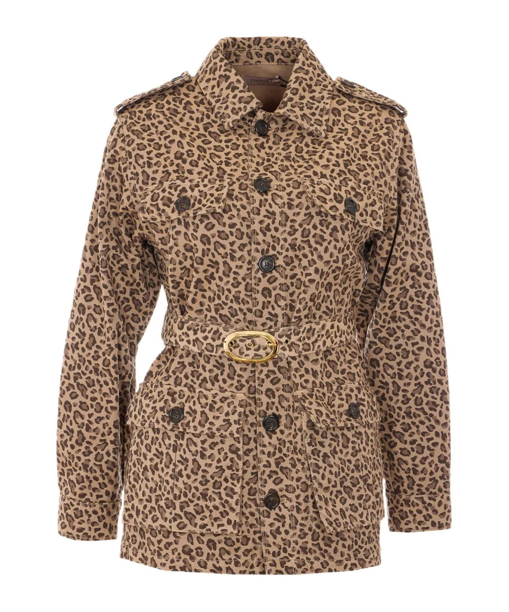 Twinset Leopard-Print Belted Jacket
