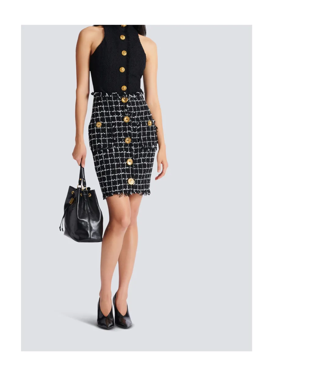 Tweed Pencil Skirt With Buttons