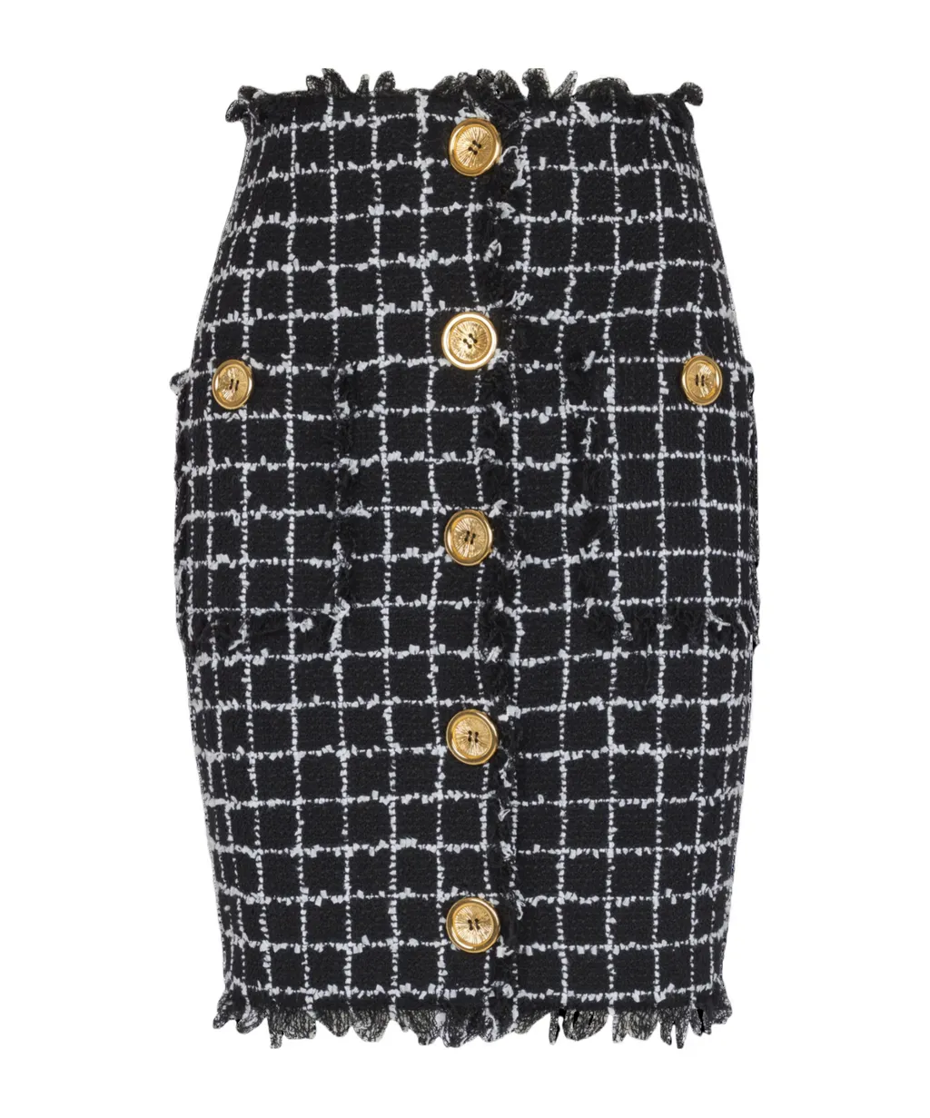 Tweed Pencil Skirt With Buttons