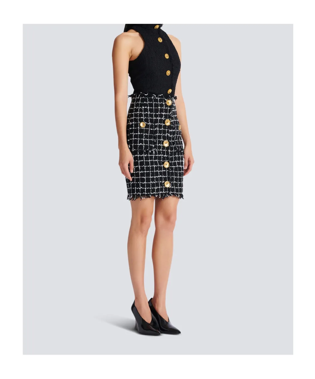 Tweed Pencil Skirt With Buttons