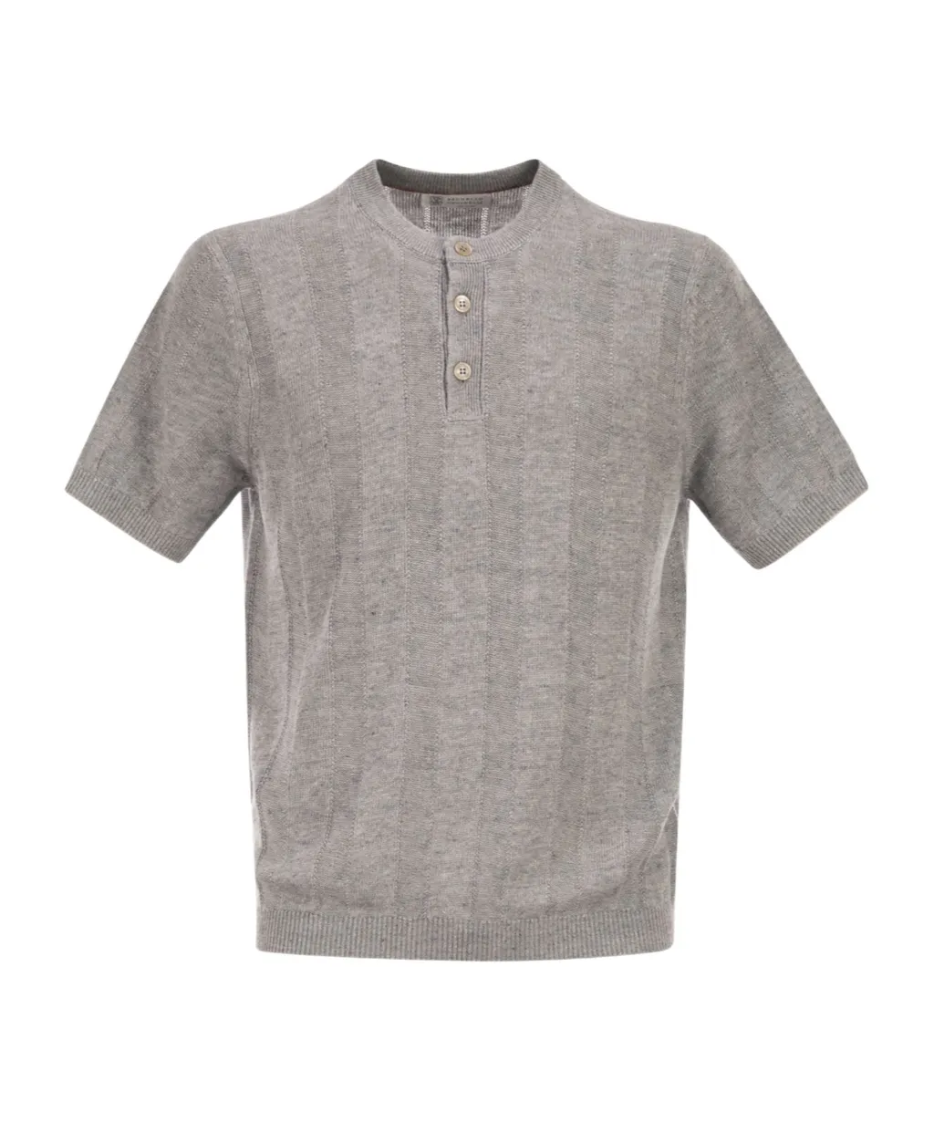 Ribbed-Collar Polo Shirt