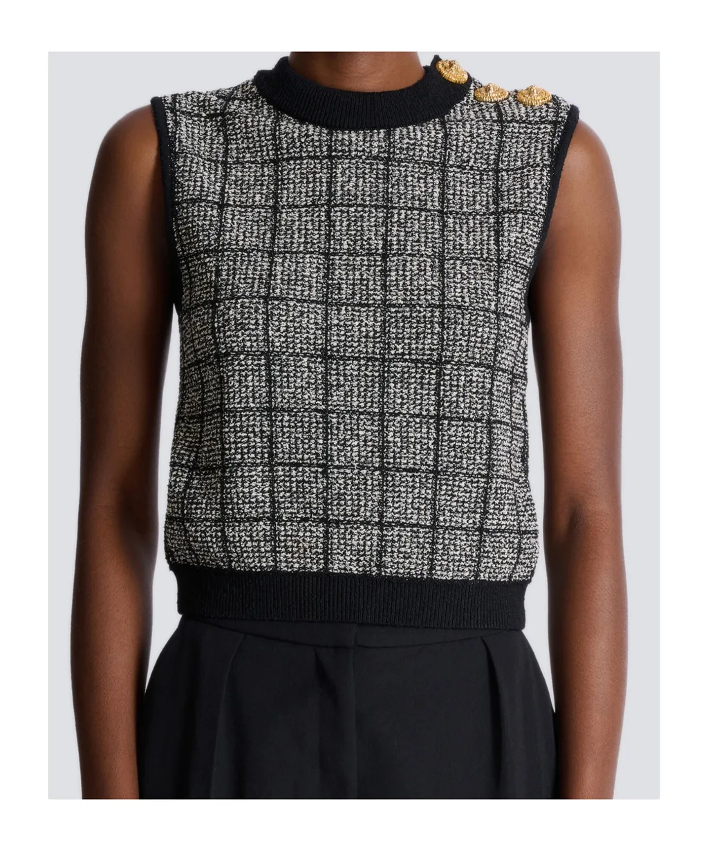 Tweed Crop Top With Buttons