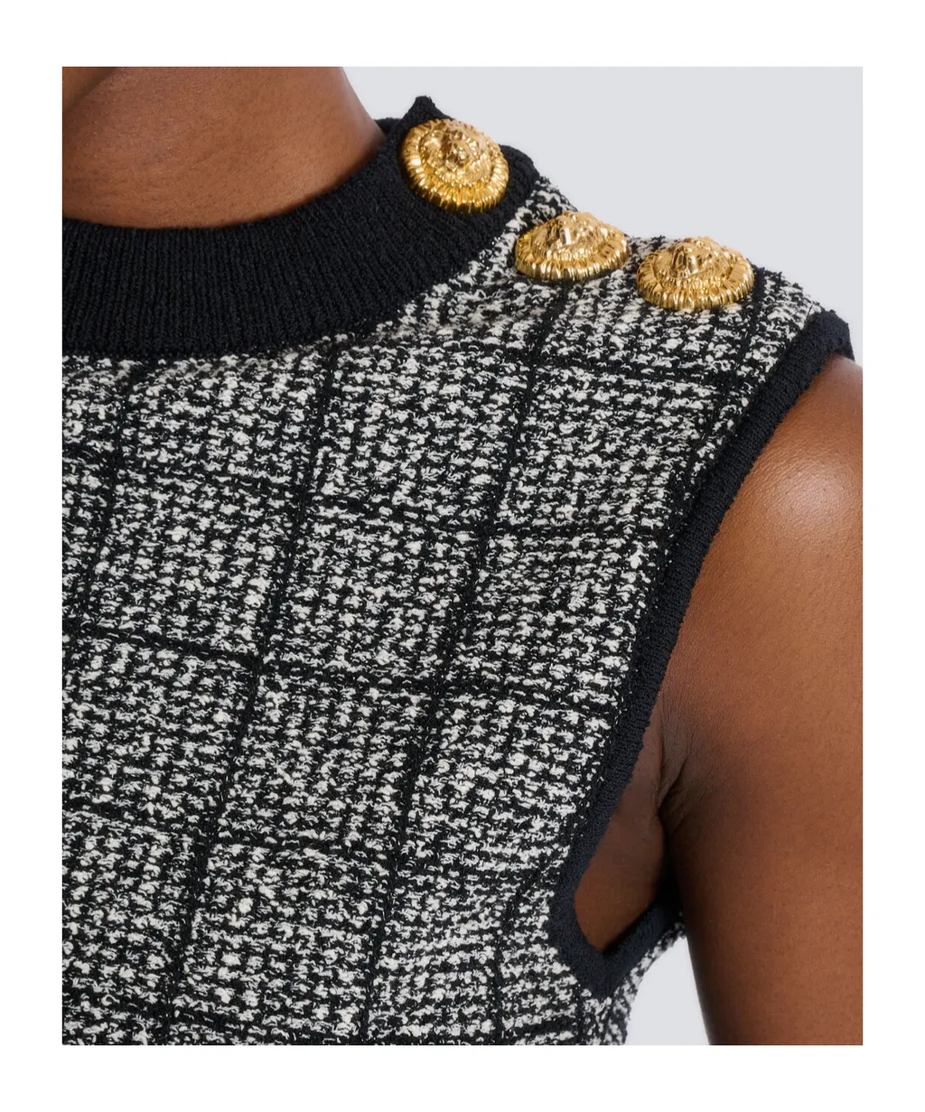 Tweed Crop Top With Buttons