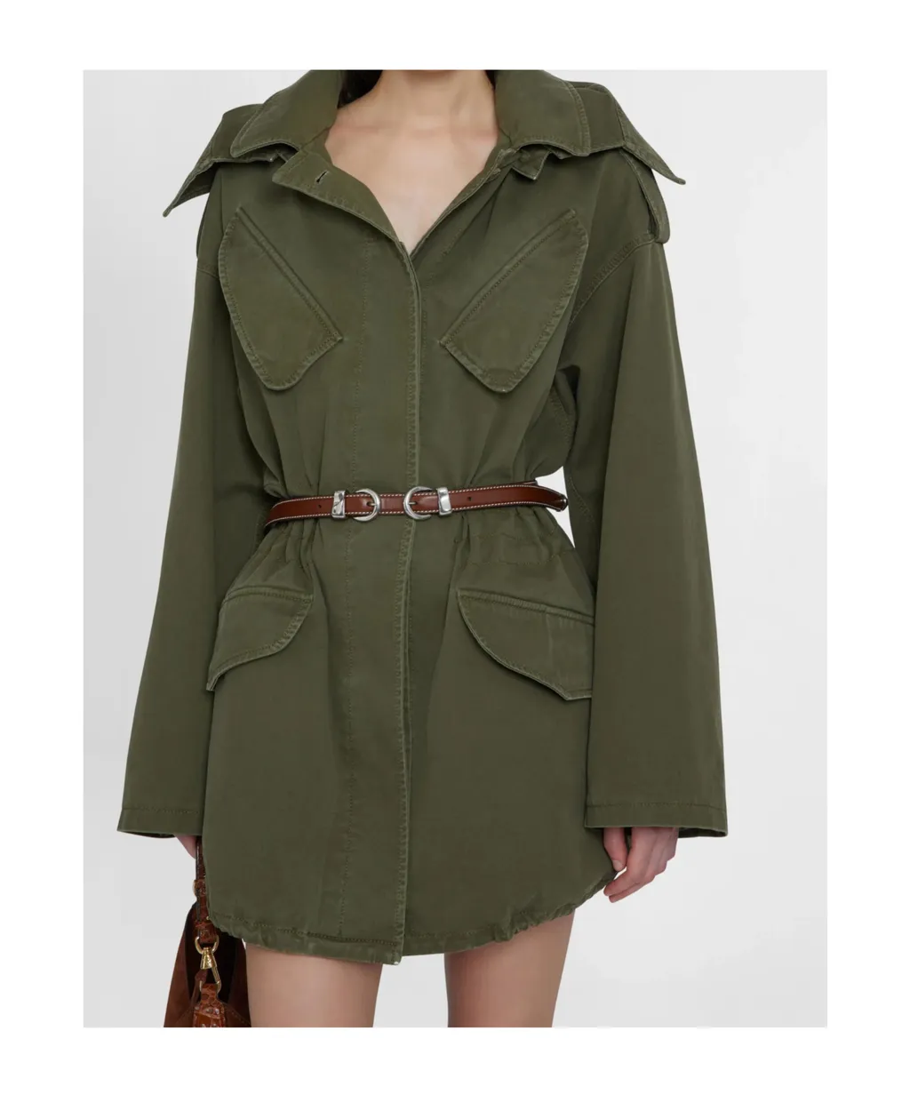 Canvas Parka With Hood And Flared Sleeve