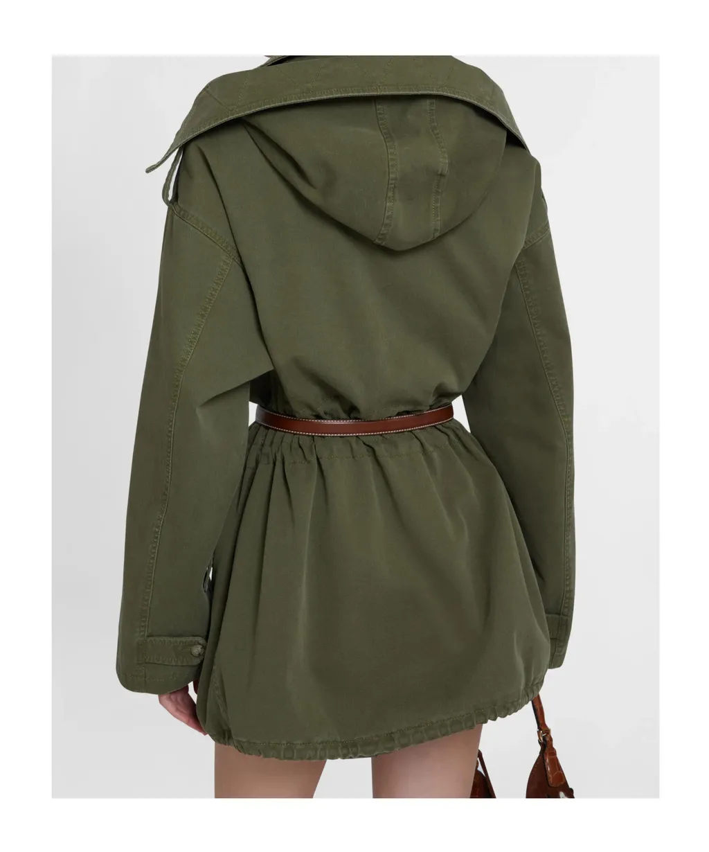 Canvas Parka With Hood And Flared Sleeve