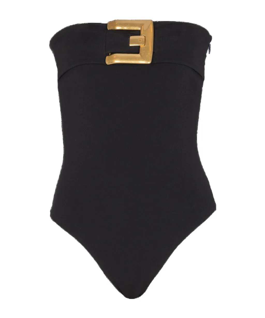 Balmain Strapless Buckle Crepe-Texture Bodysuit