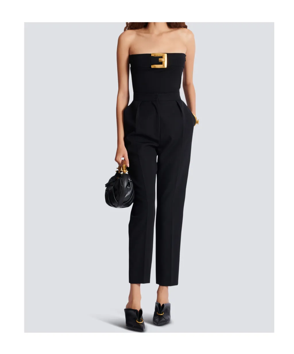 Balmain Strapless Buckle Crepe-Texture Bodysuit