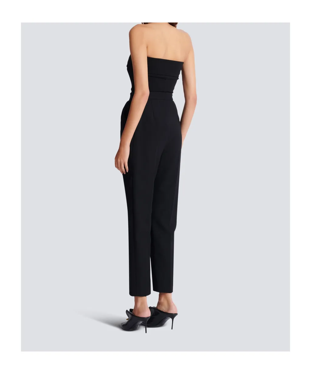 Balmain Strapless Buckle Crepe-Texture Bodysuit